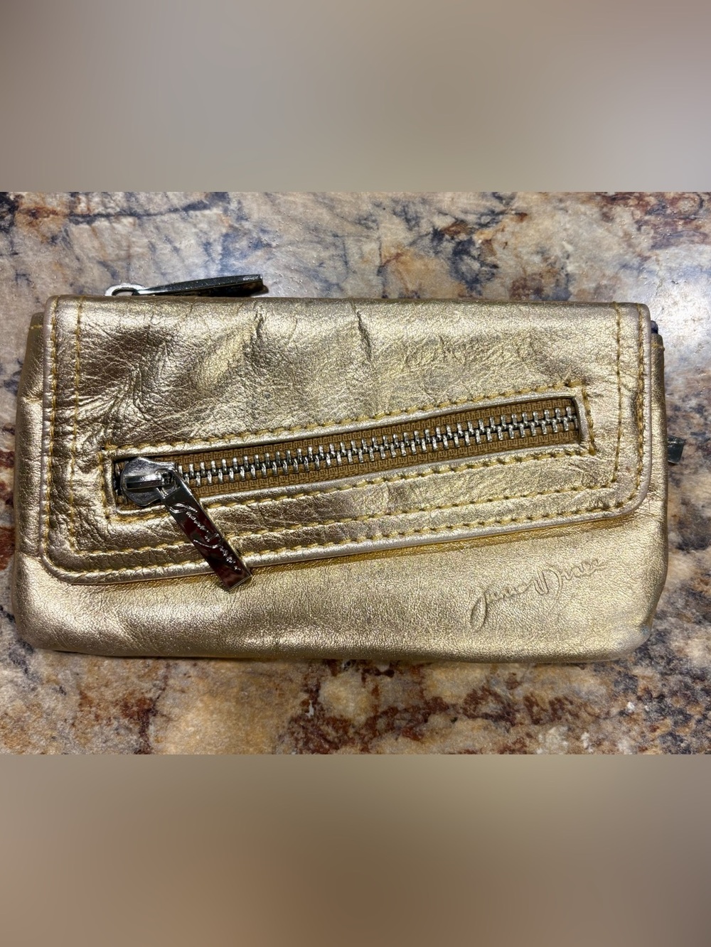 Junior Drake Metallic Gold Leather Wristlet Wallet
